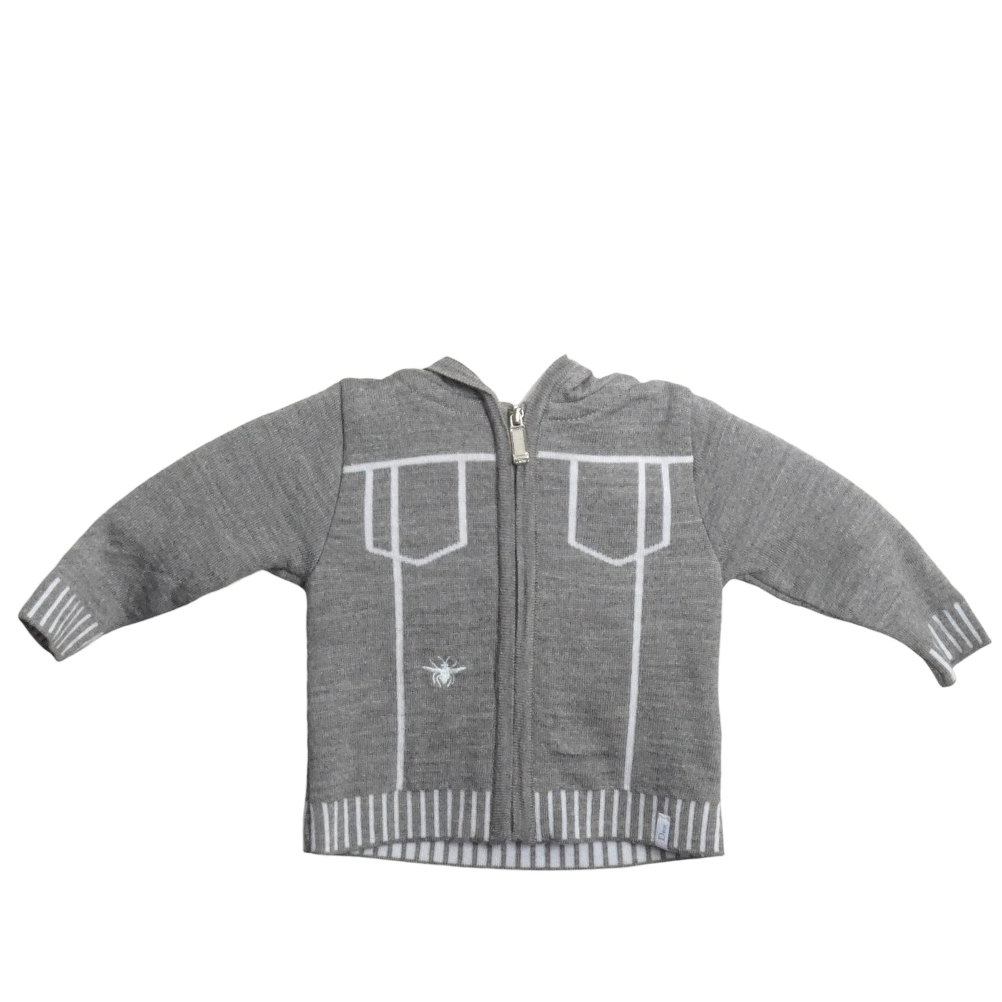 Grey Intarsia Wool Hoodie Sweater, Size 3 Months