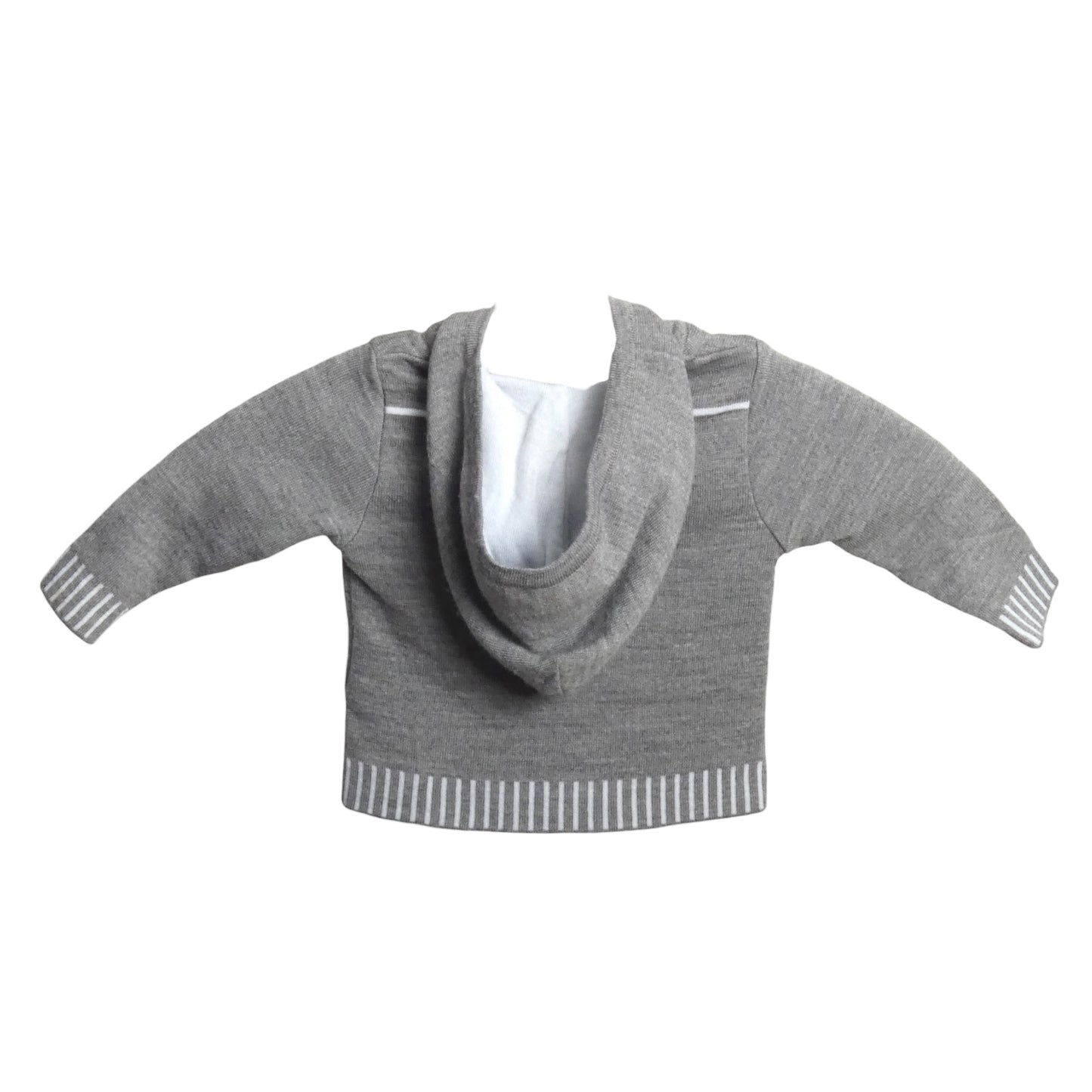 Grey Intarsia Wool Hoodie Sweater, Size 3 Months