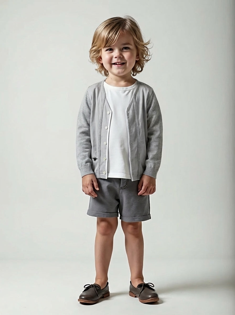 Grey Cotton & Knit Bee Cardigan, Size 36 Months