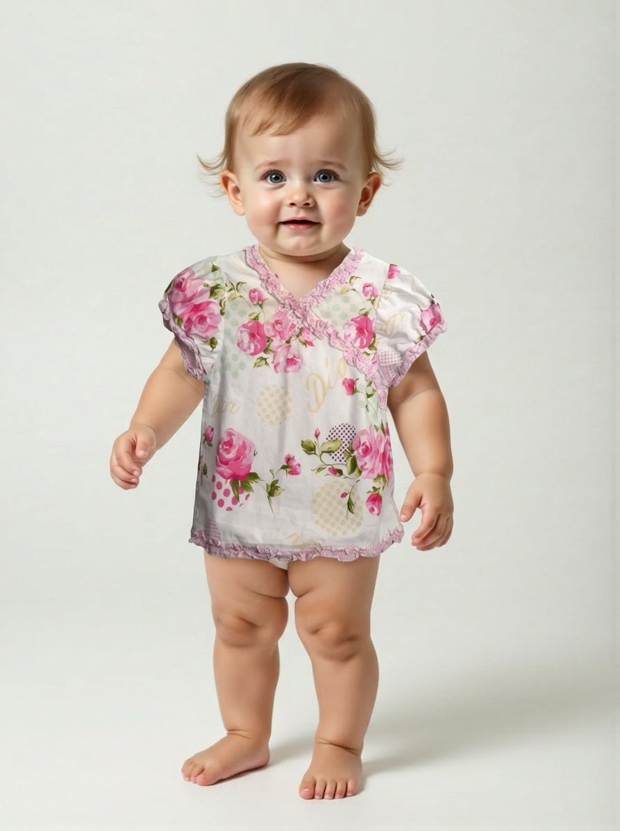 Floral Print Cotton Ruffled Dress, Size 18 Months