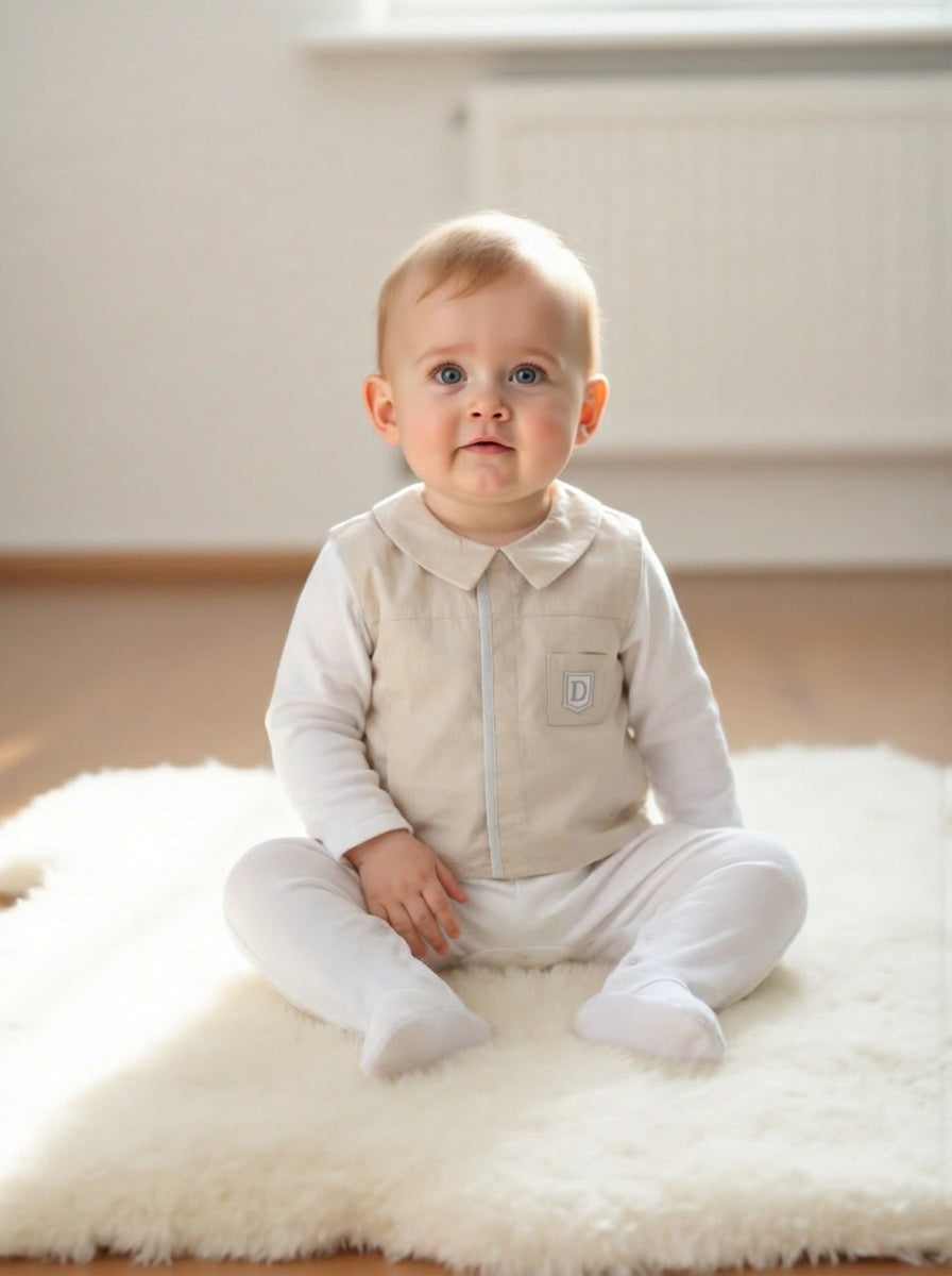 Blue & Tan Layered Onesie, Size 6 Months