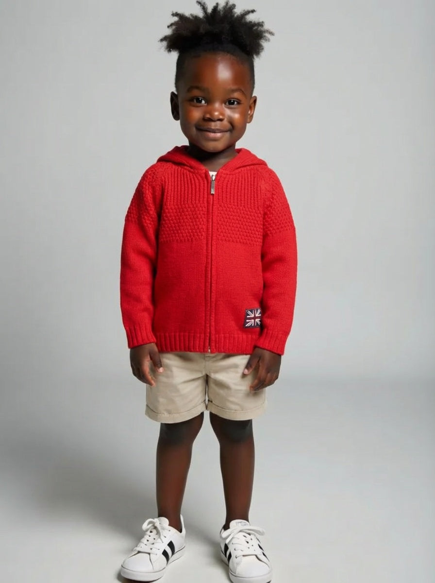 Red Wool Blend Hoodie Cardigan, Size 6 Months