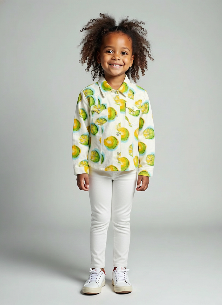 Fruit Print Cotton Jacket, Size 4