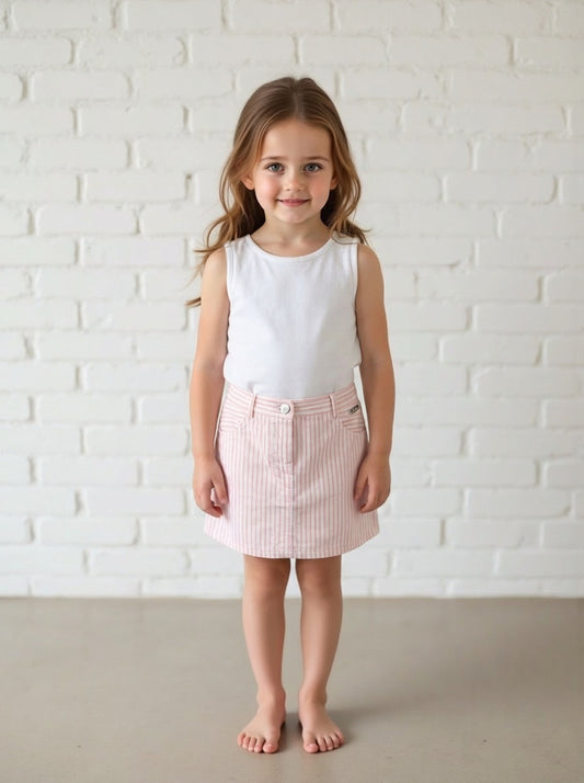 Pink & White Striped Cotton Skirt, Size 2