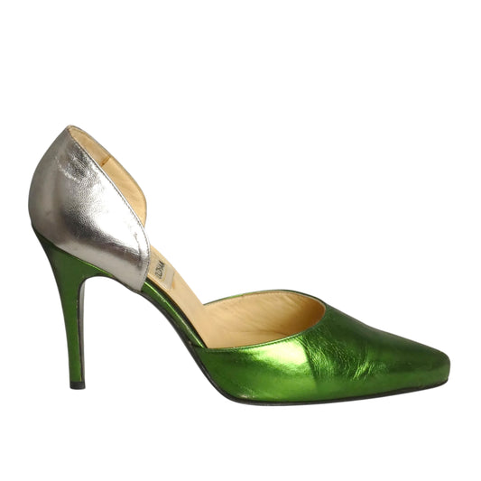 TODD OLDHAM- 1990s Green & Silver Metallic d'Orsay Pumps, Size 37.5