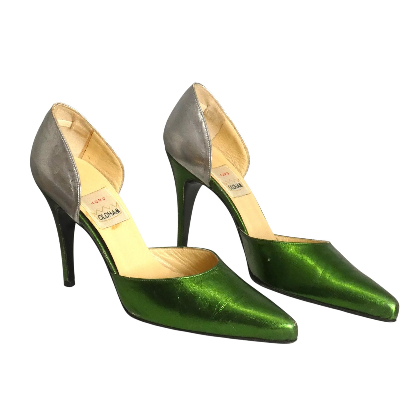1990s Green & Silver Metallic d'Orsay Pumps, Size 37.5