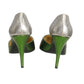 1990s Green & Silver Metallic d'Orsay Pumps, Size 37.5