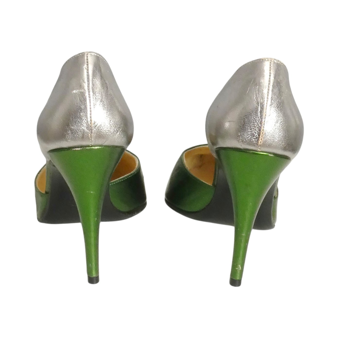 1990s Green & Silver Metallic d'Orsay Pumps, Size 37.5