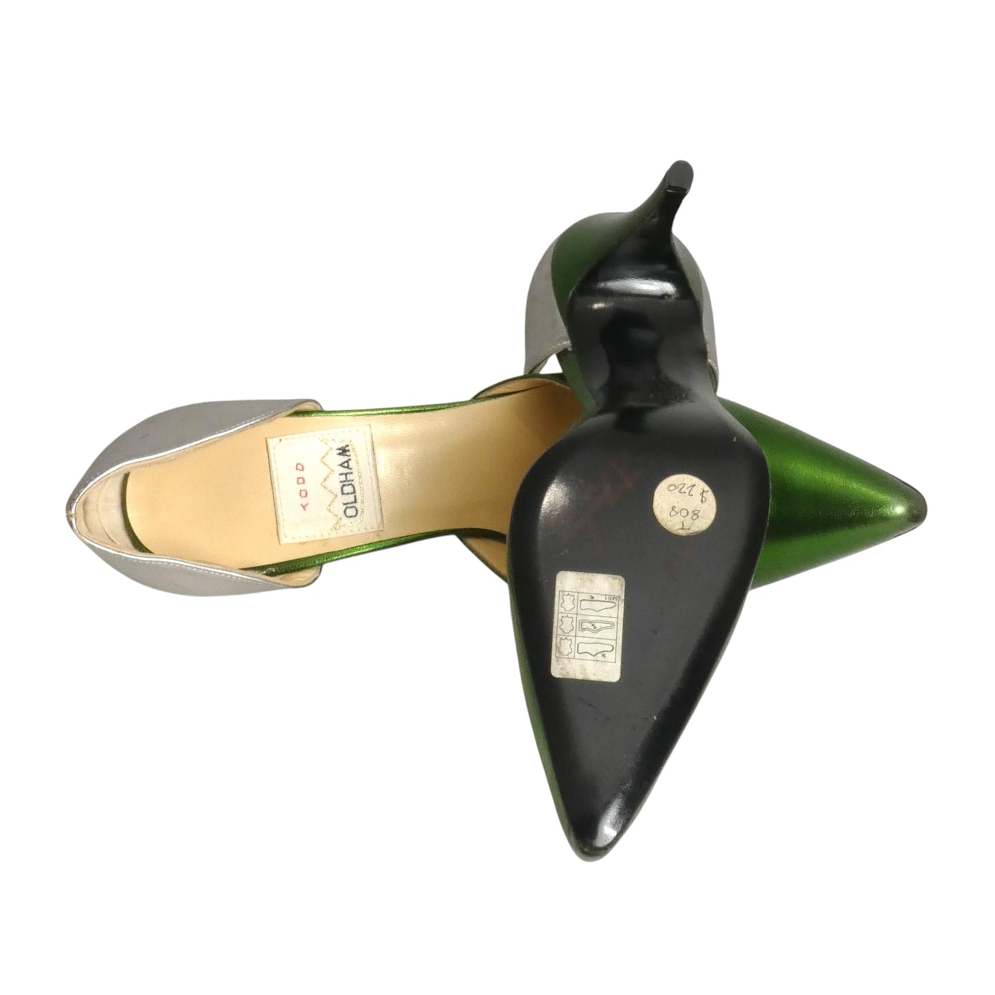 1990s Green & Silver Metallic d'Orsay Pumps, Size 37.5