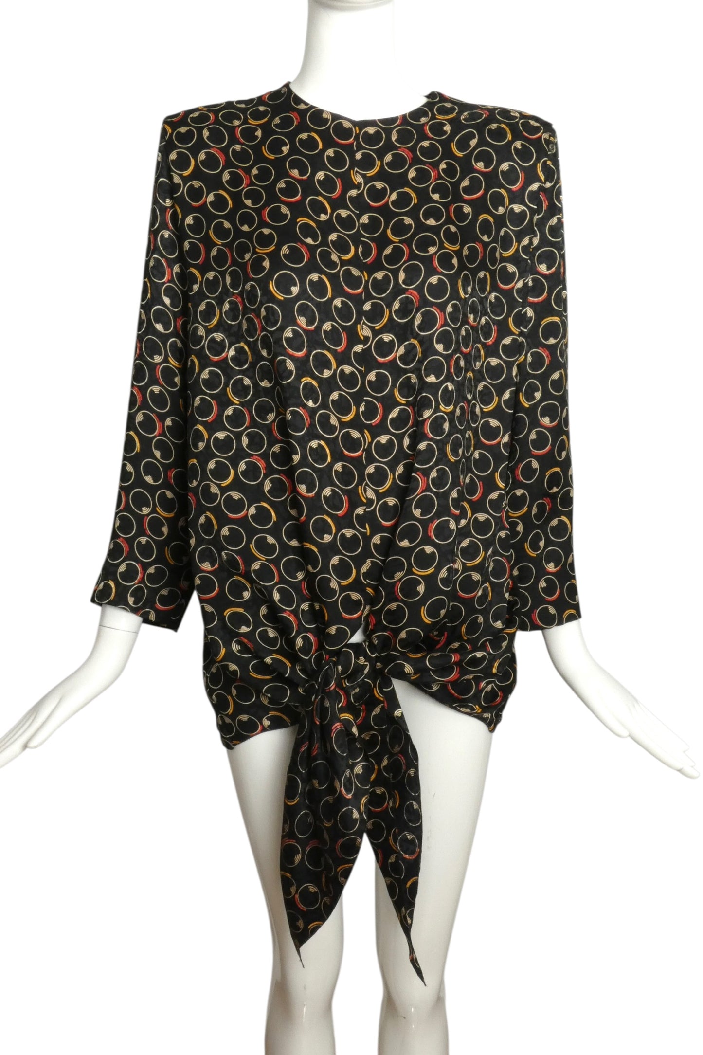 PIERRE CARDIN - 1990s Multi Color Printed Silk Blouse, Size 12