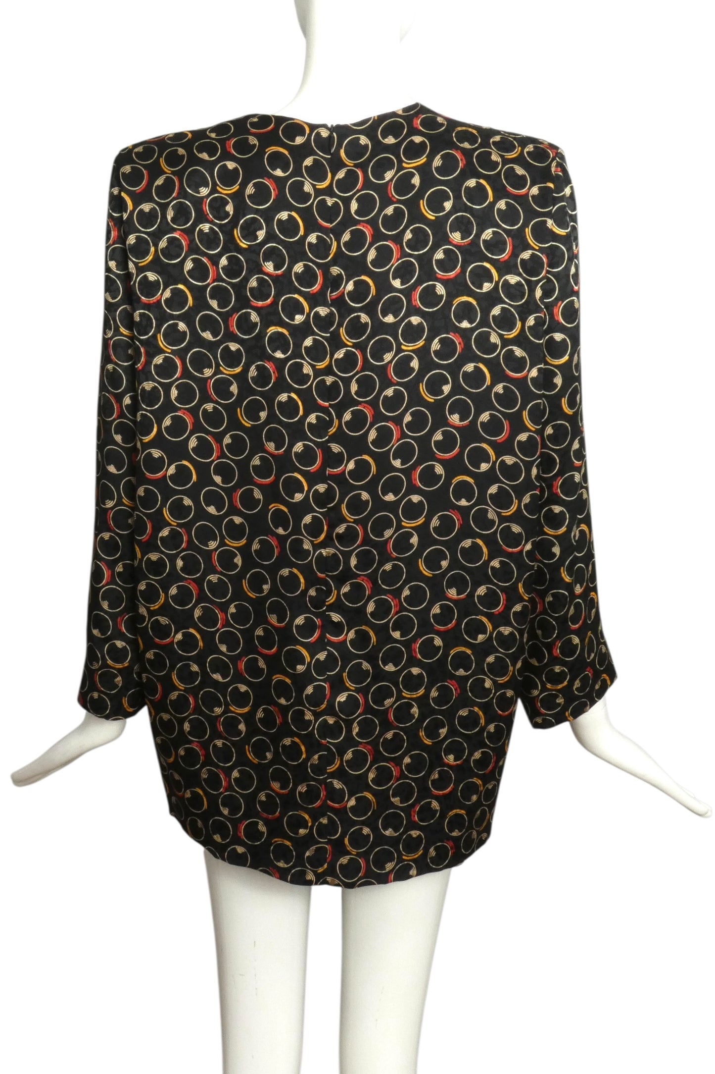 PIERRE CARDIN - 1990s Multi Color Printed Silk Blouse, Size 12