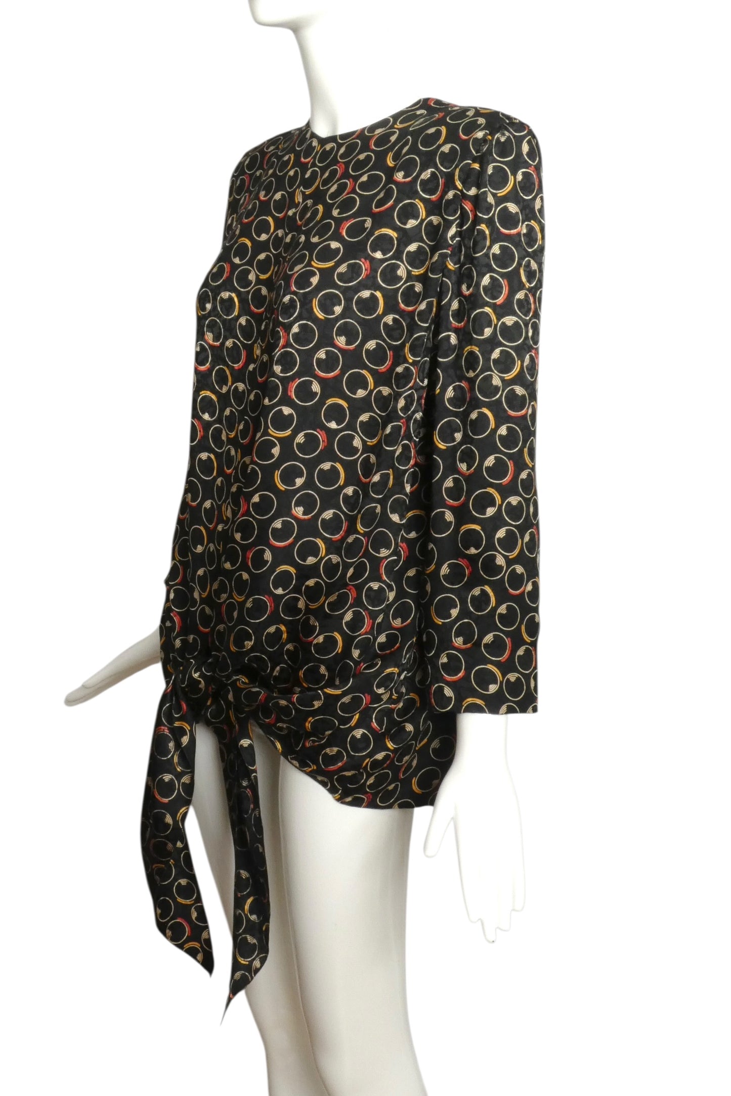 PIERRE CARDIN - 1990s Multi Color Printed Silk Blouse, Size 12