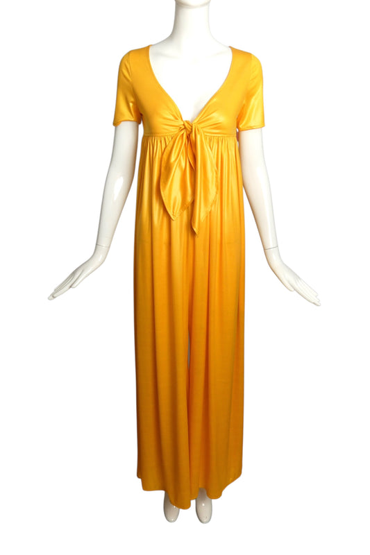 1990s Yellow Knit Wrap Front Jumpsuit, Size 4