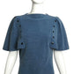 PIERRE CARDIN (HAUTE COUTURE) - 1990 Blue Wool Knit Top, Size 4