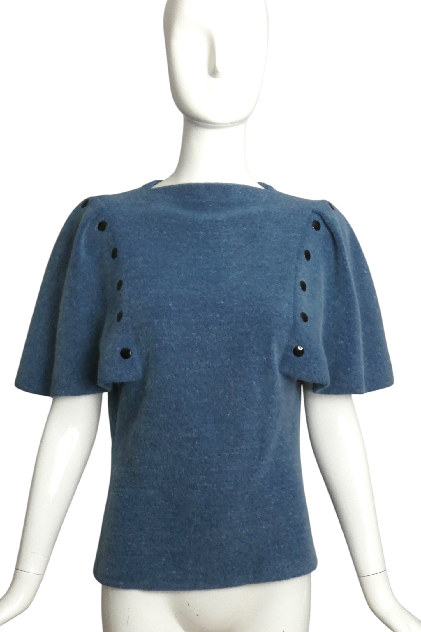 PIERRE CARDIN (HAUTE COUTURE) - 1990 Blue Wool Knit Top, Size 4