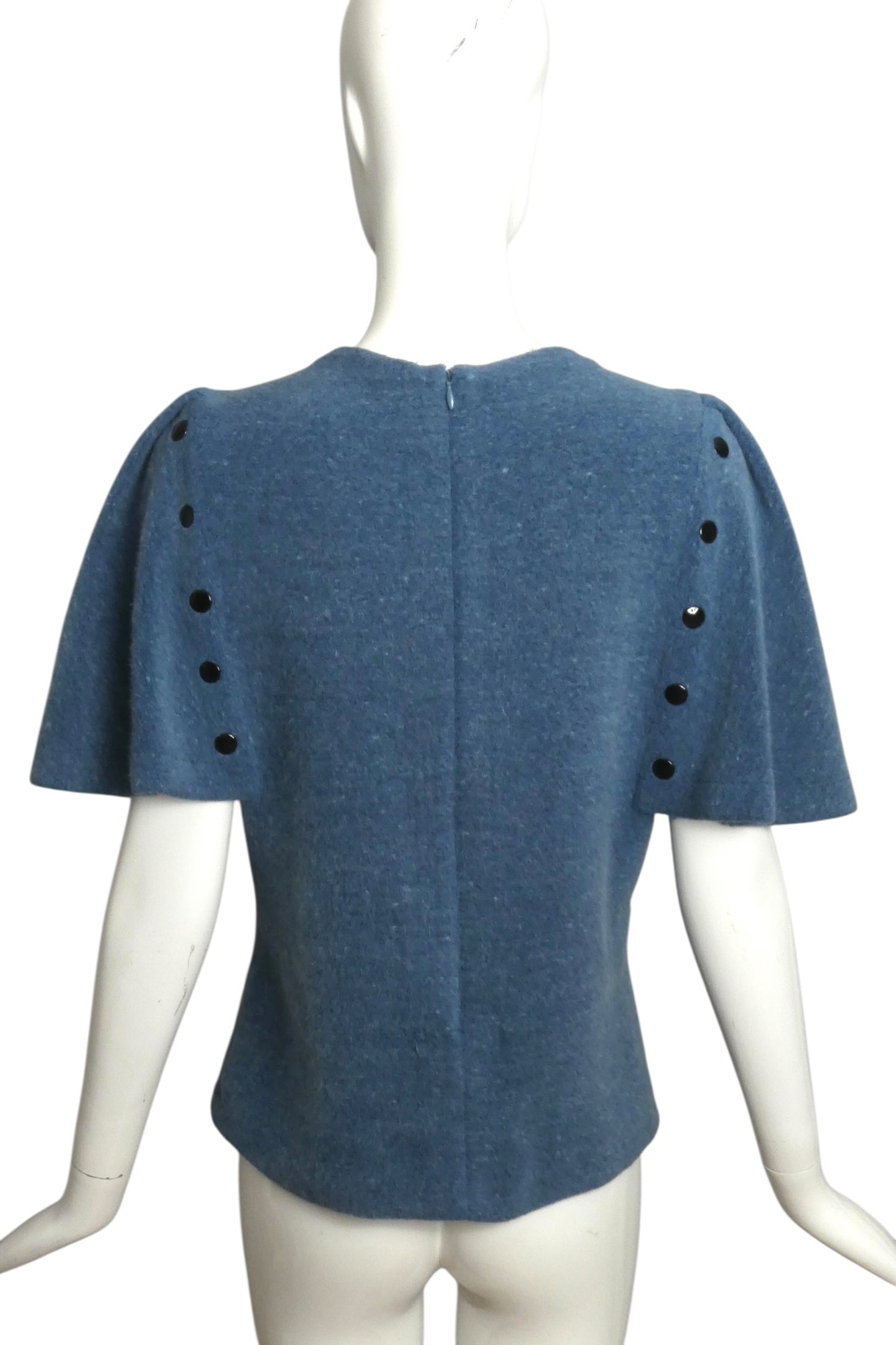 PIERRE CARDIN (HAUTE COUTURE) - 1990 Blue Wool Knit Top, Size 4