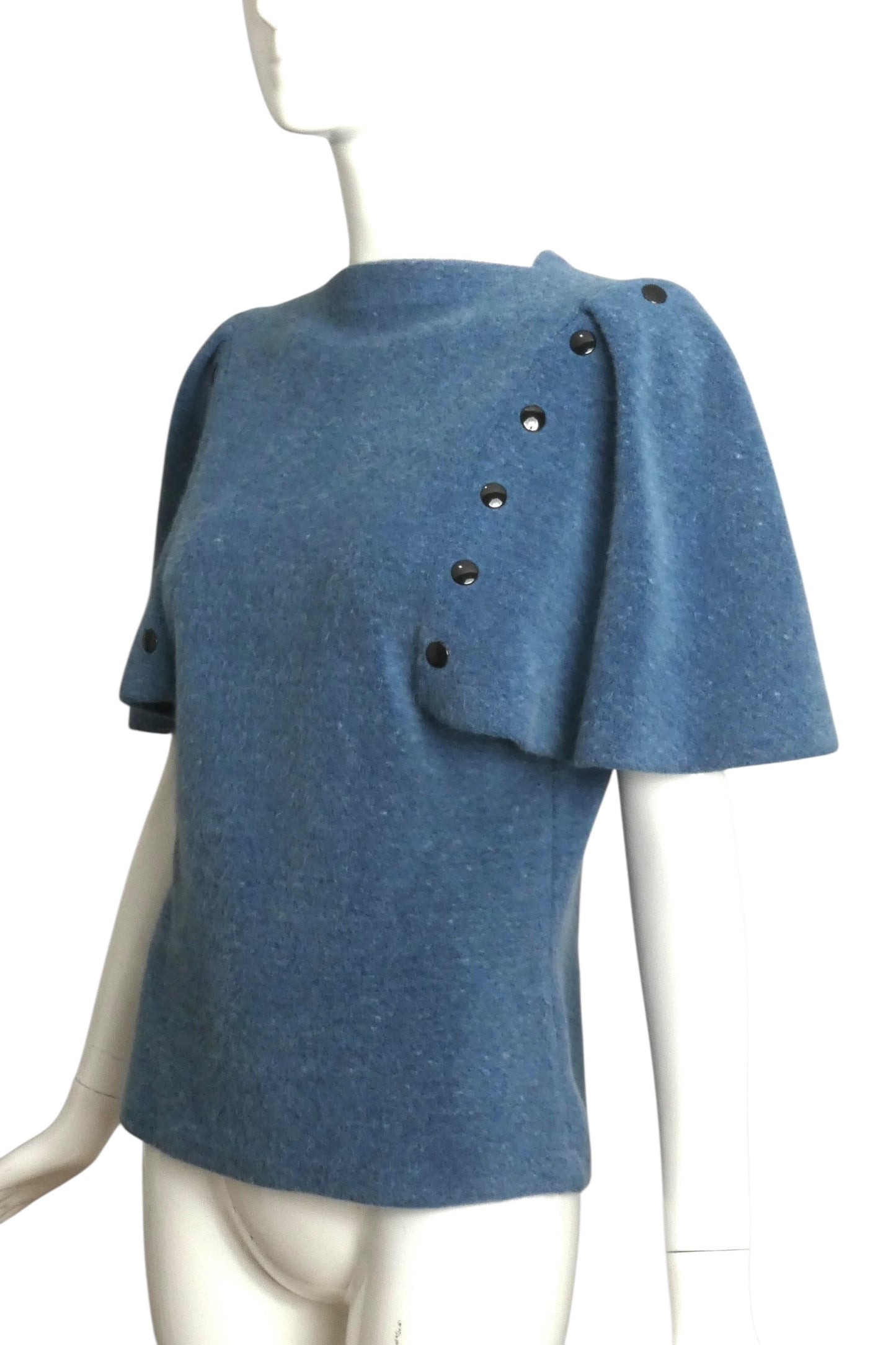 PIERRE CARDIN (HAUTE COUTURE) - 1990 Blue Wool Knit Top, Size 4