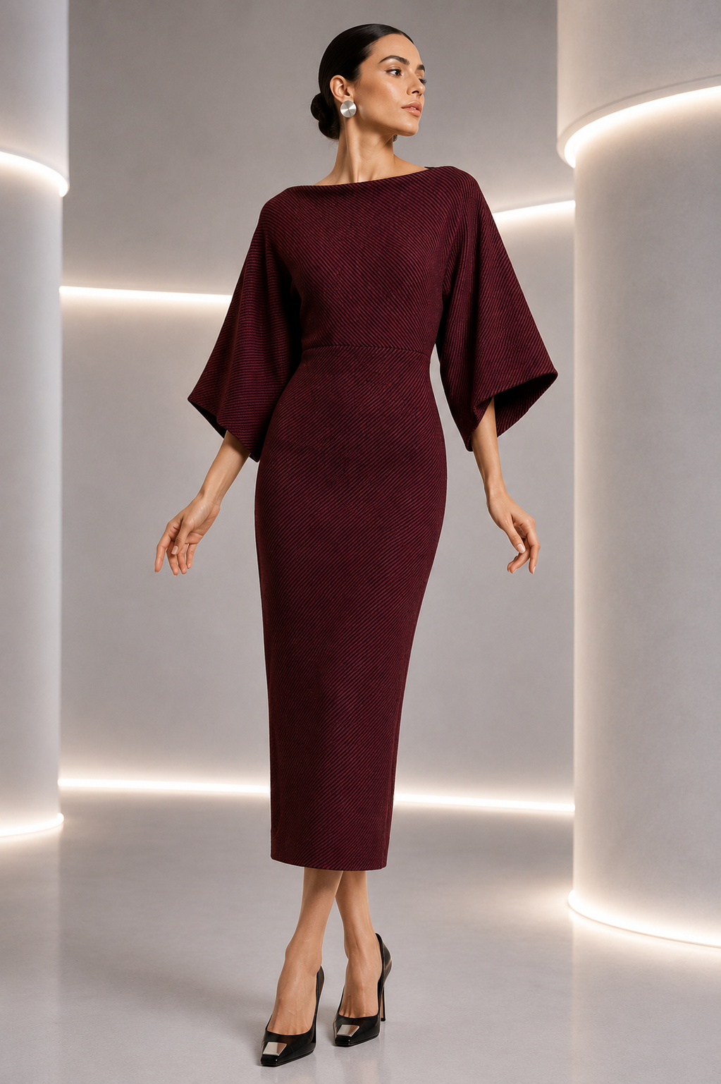 PIERRE CARDIN - 1980s Wool Stripe Dress, Size 4