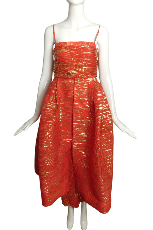 2006 Orange & Gold Plisse Dress, Size 2