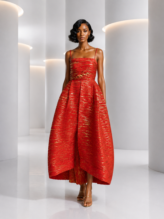 2006 Orange & Gold Plisse Dress, Size 2