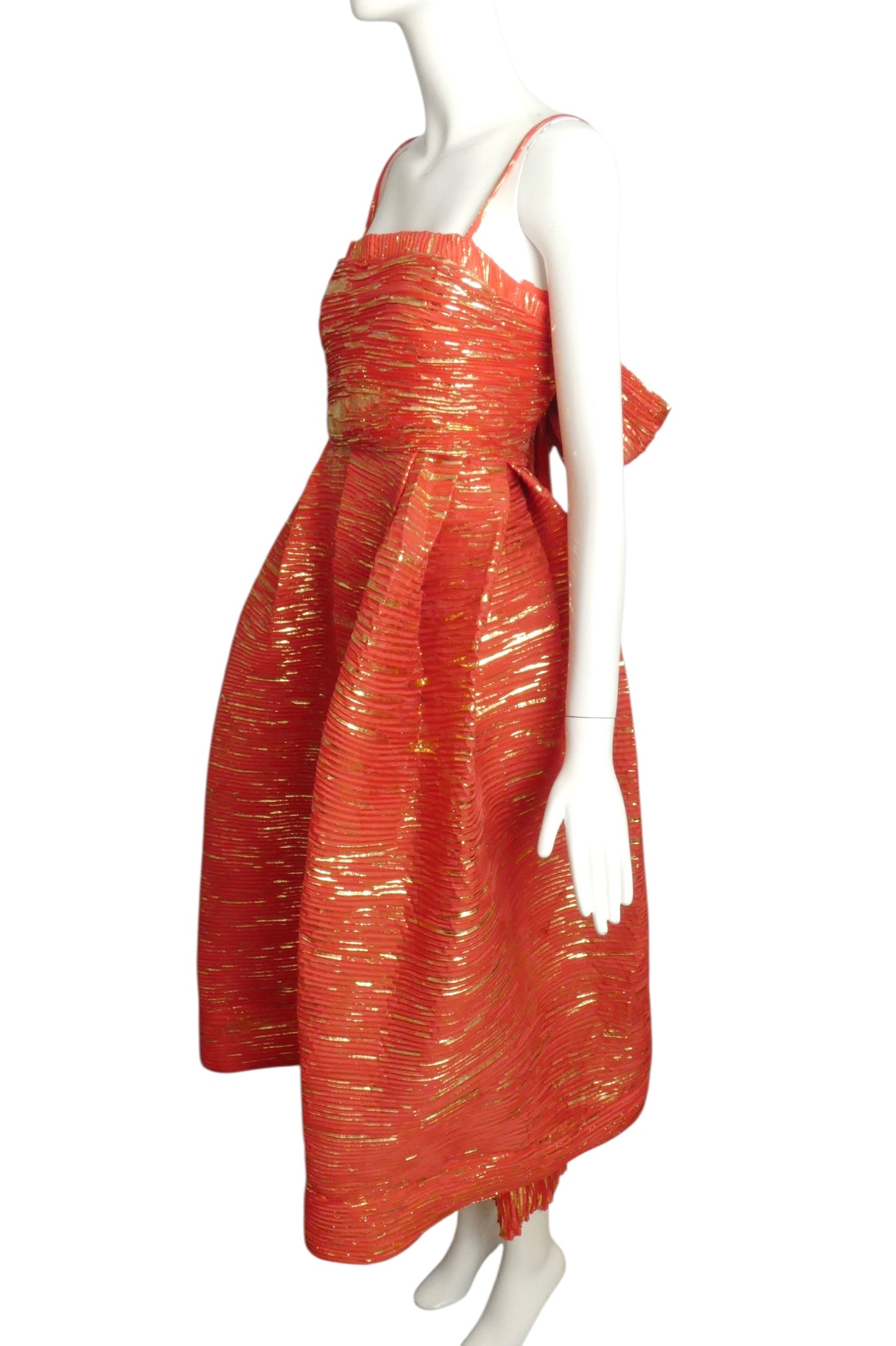 2006 Orange & Gold Plisse Dress, Size 2