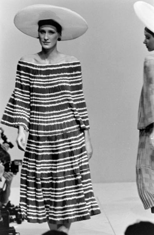 1985 Multi Color Pleated Stripe Silk Dress, Size 6