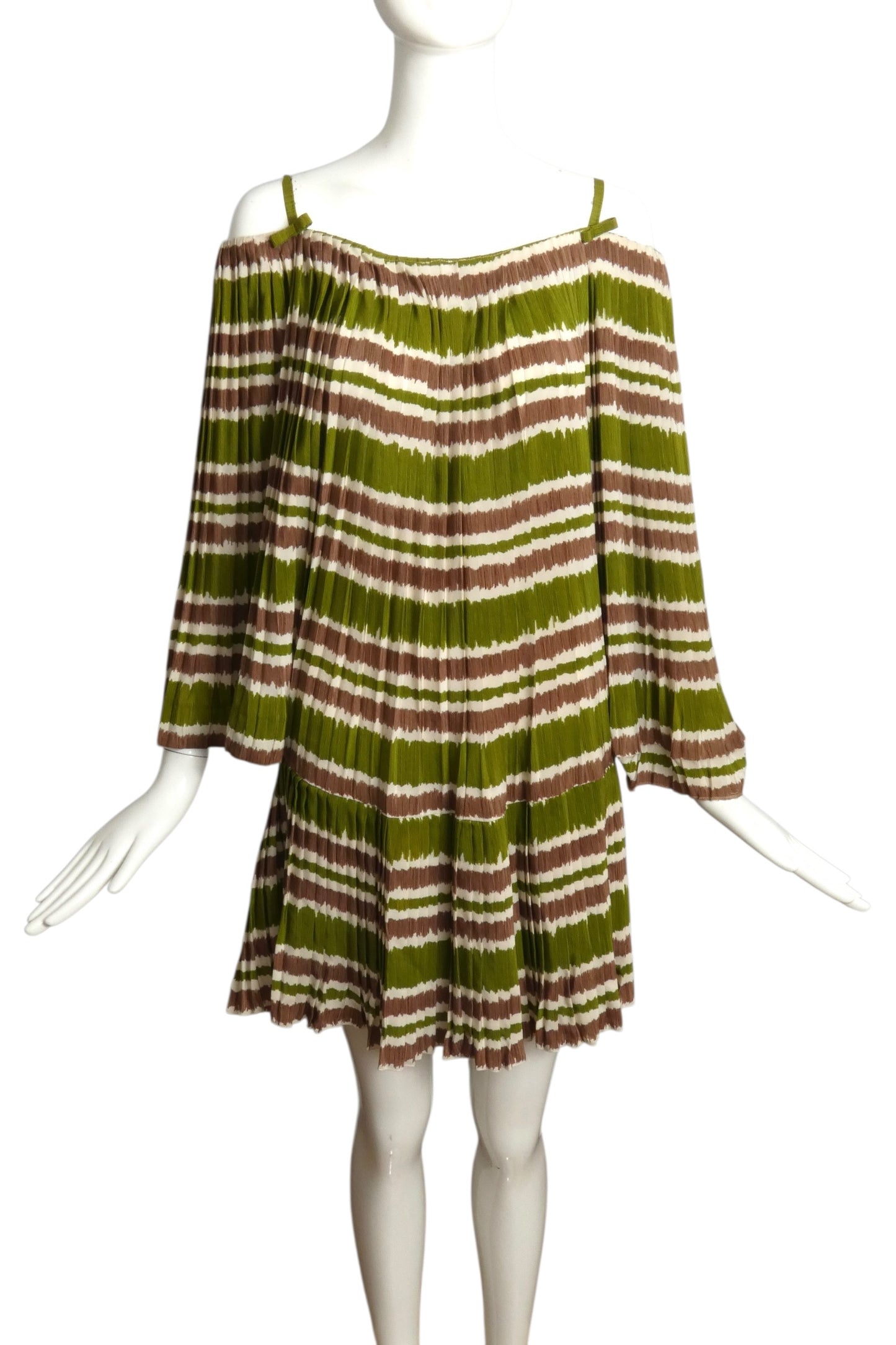 1985 Multi Color Pleated Stripe Silk Dress, Size 6