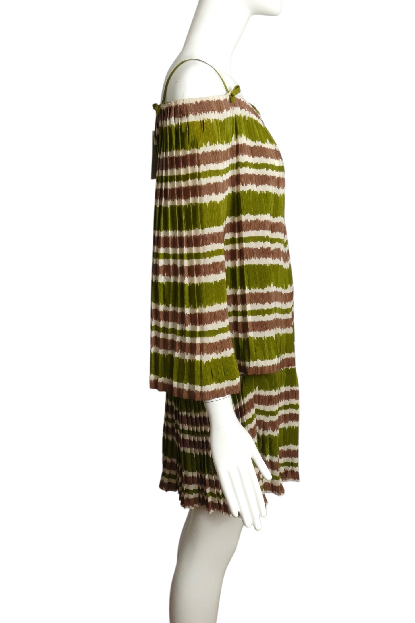 1985 Multi Color Pleated Stripe Silk Dress, Size 6
