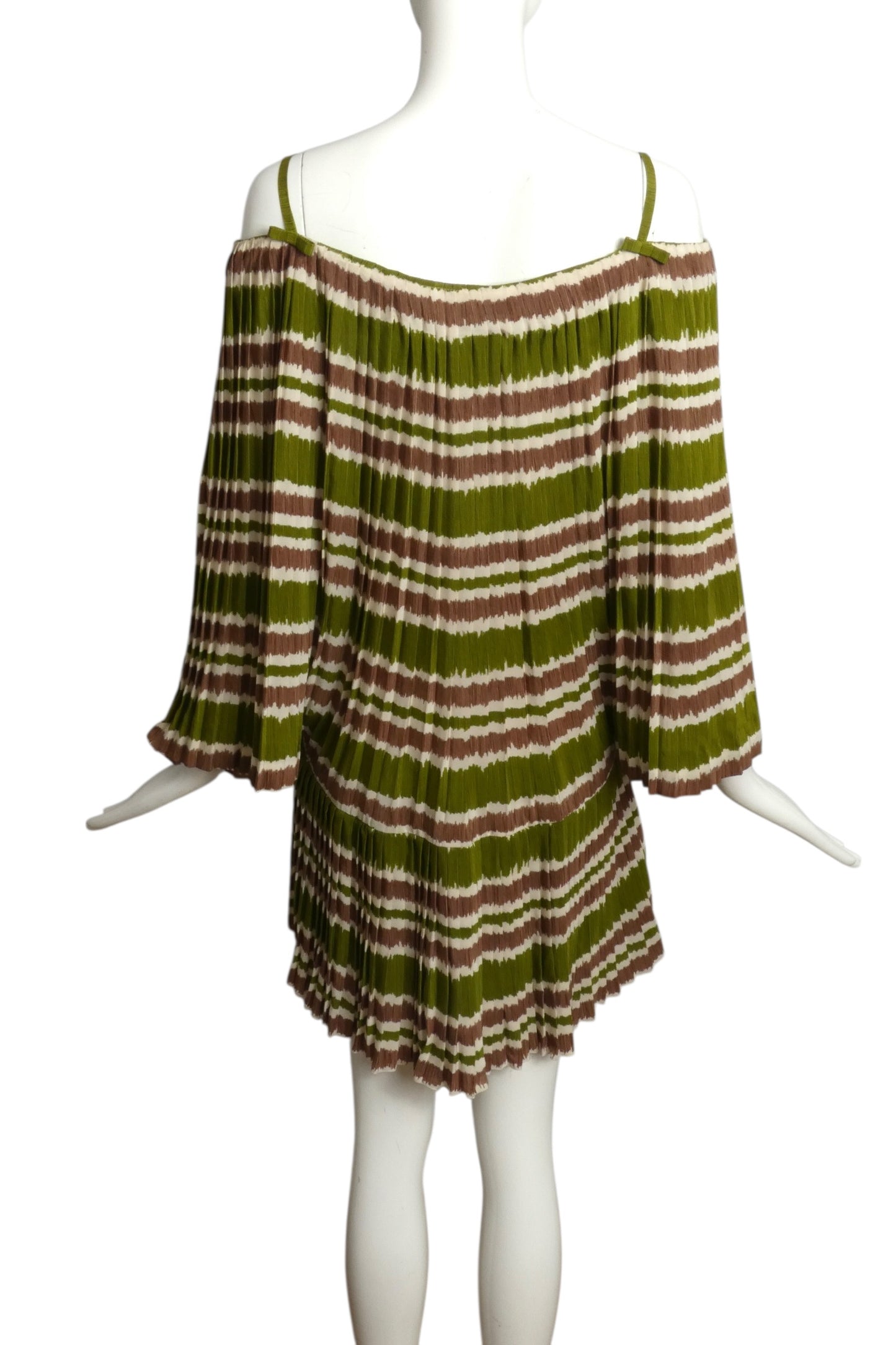1985 Multi Color Pleated Stripe Silk Dress, Size 6