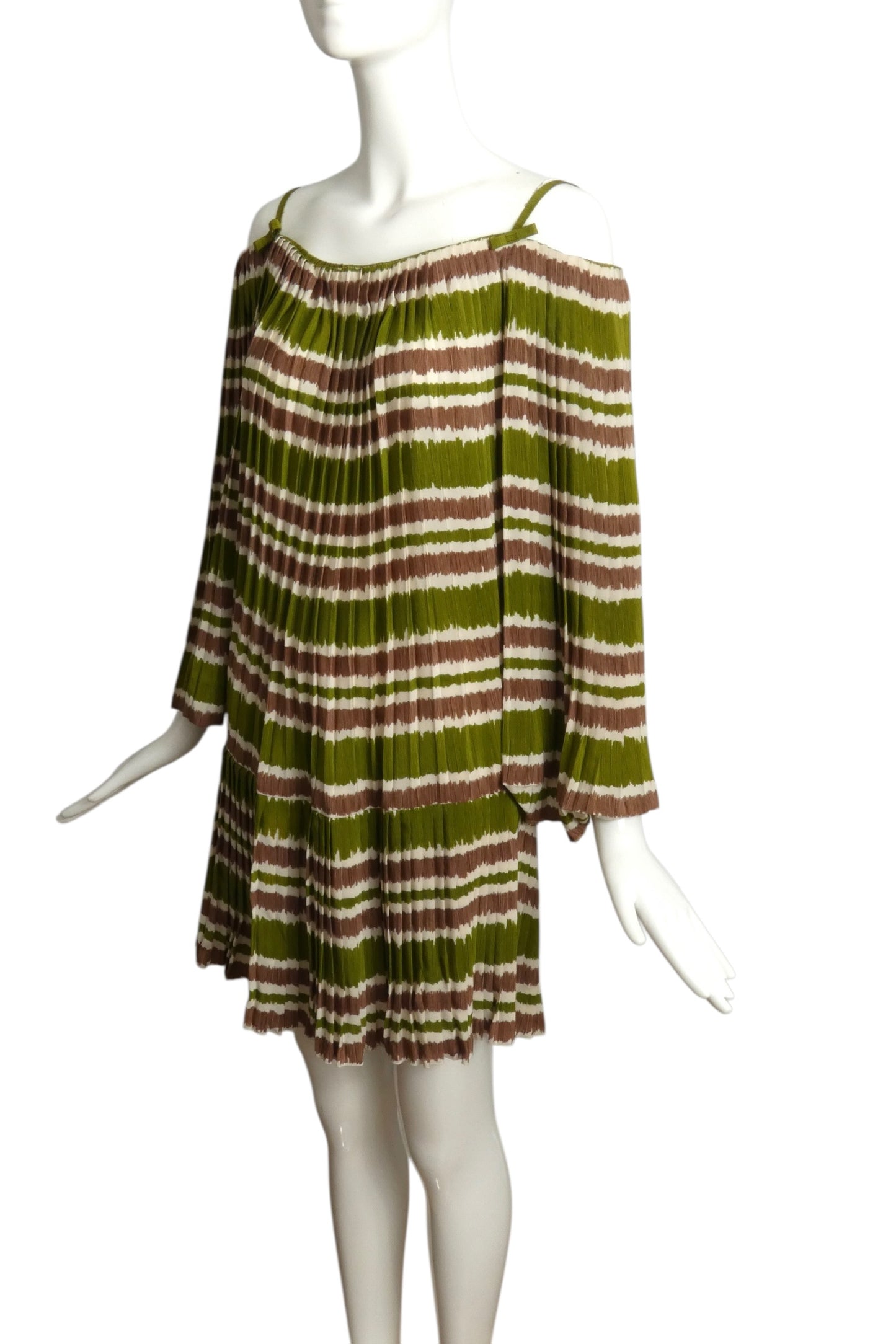 1985 Multi Color Pleated Stripe Silk Dress, Size 6