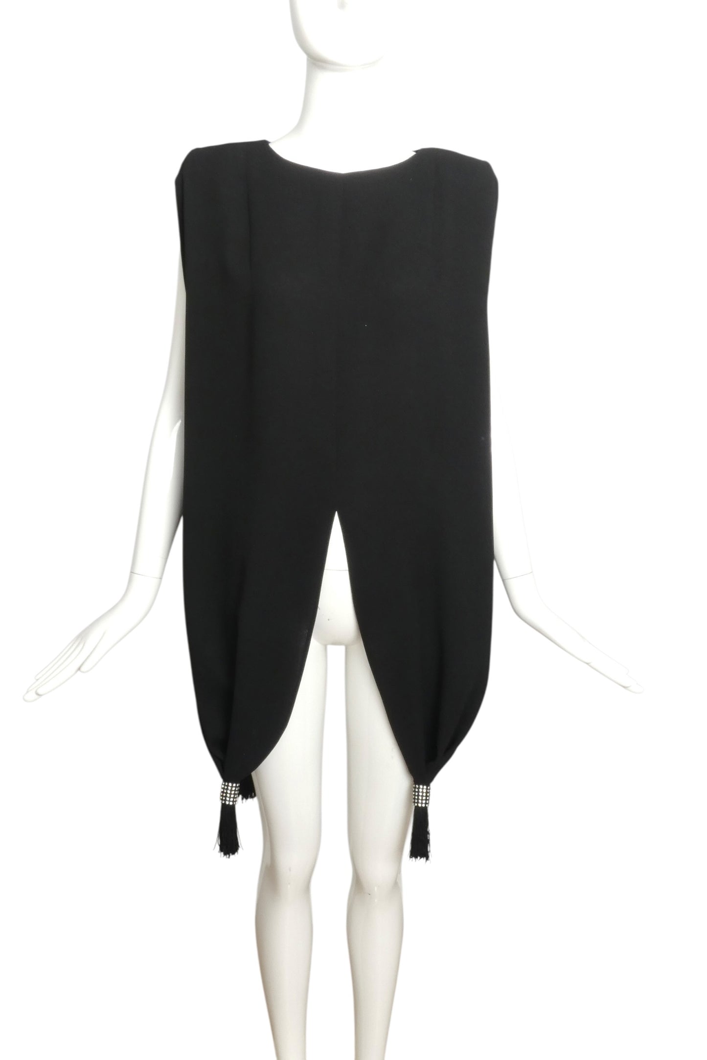 PIERRE CARDIN - 1999 Black Tasseled Crepe Blouse, Size 12