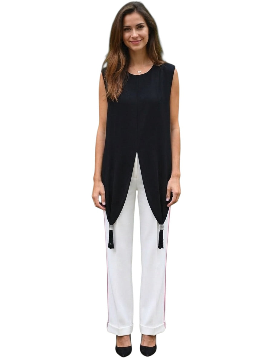 PIERRE CARDIN - 1999 Black Tasseled Crepe Blouse, Size 12