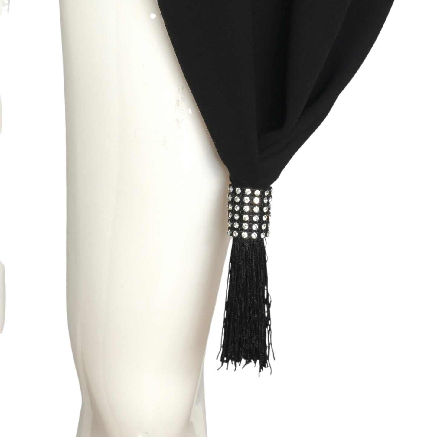 PIERRE CARDIN - 1999 Black Tasseled Crepe Blouse, Size 12