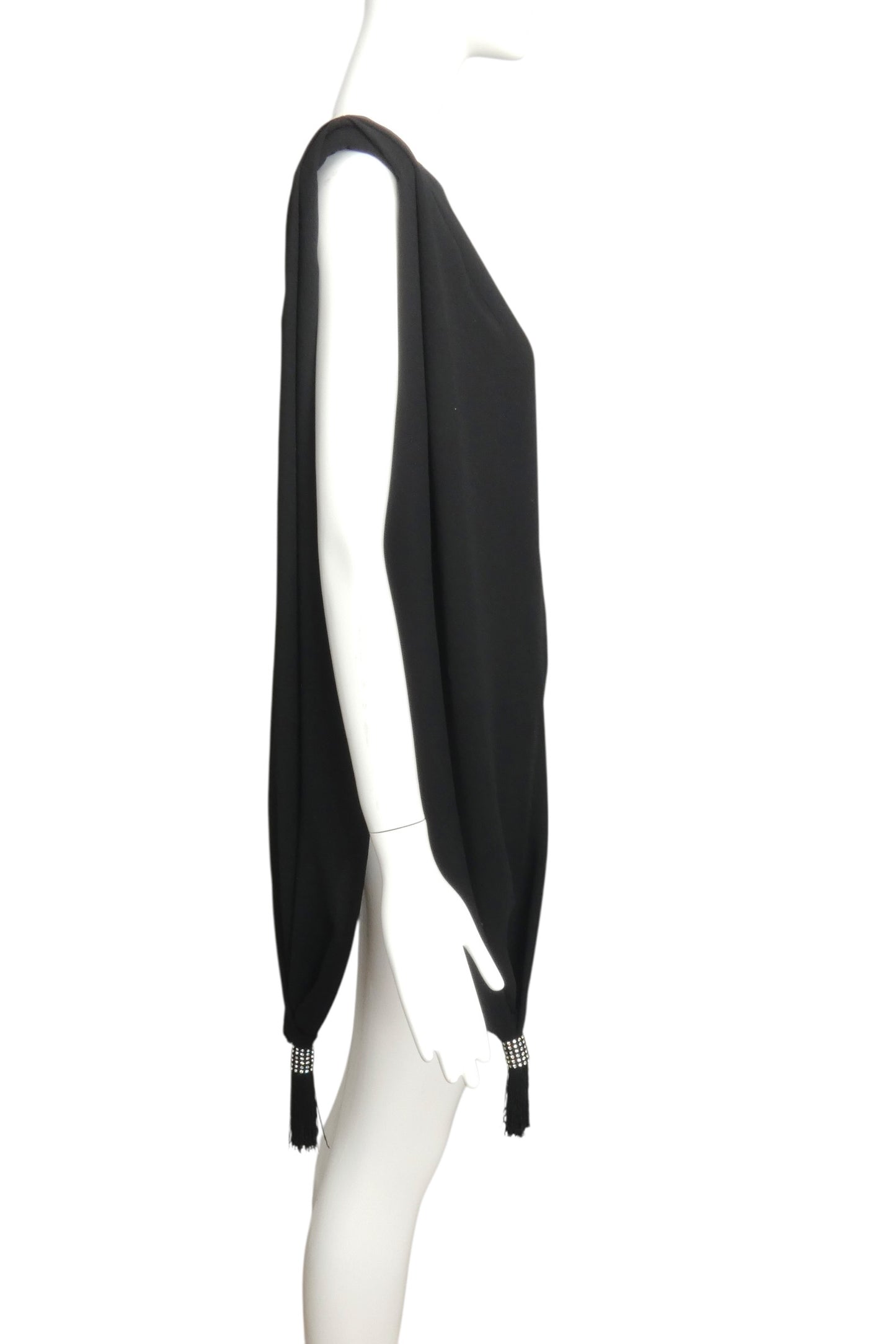 PIERRE CARDIN - 1999 Black Tasseled Crepe Blouse, Size 12