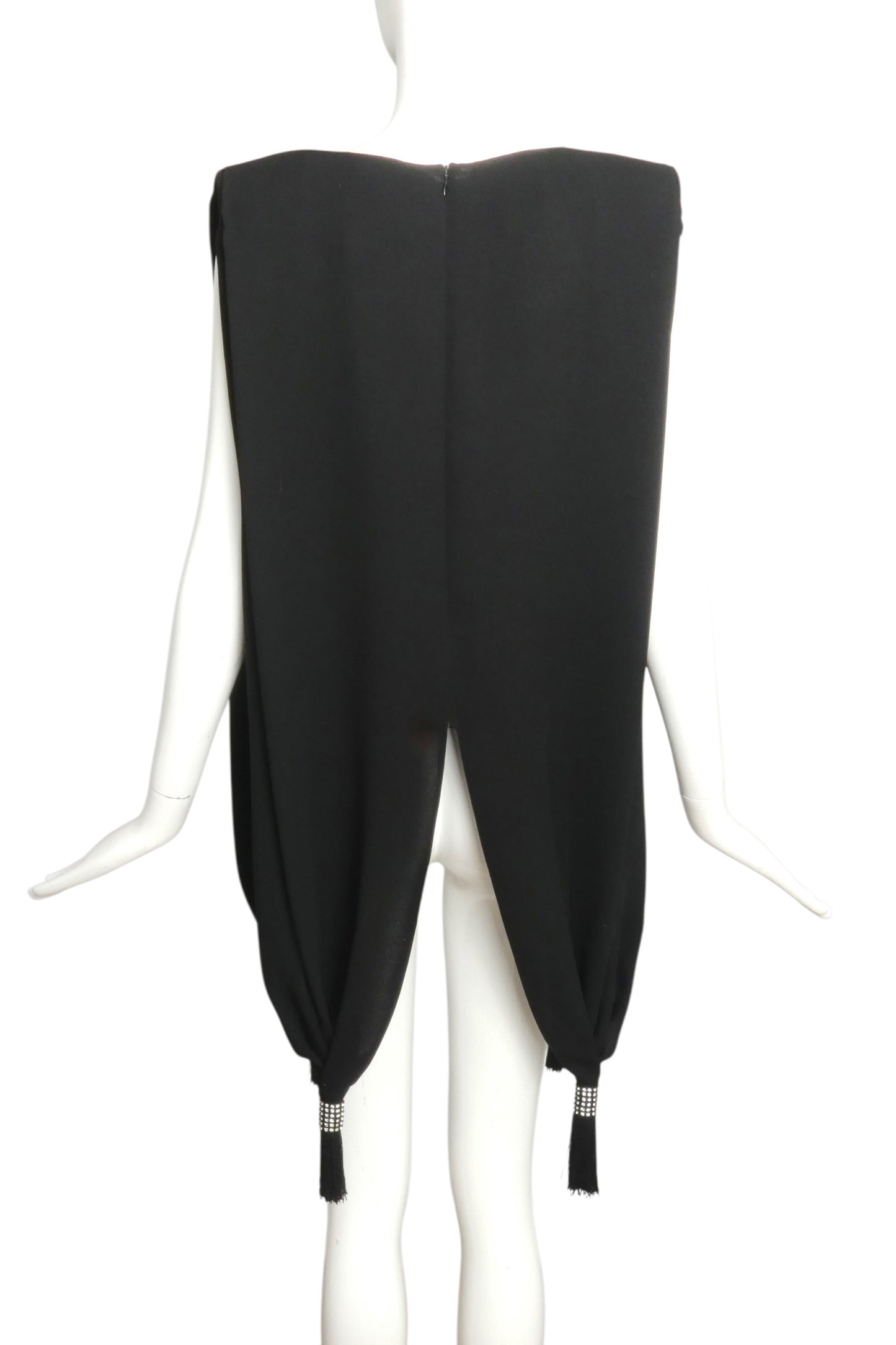 PIERRE CARDIN - 1999 Black Tasseled Crepe Blouse, Size 12