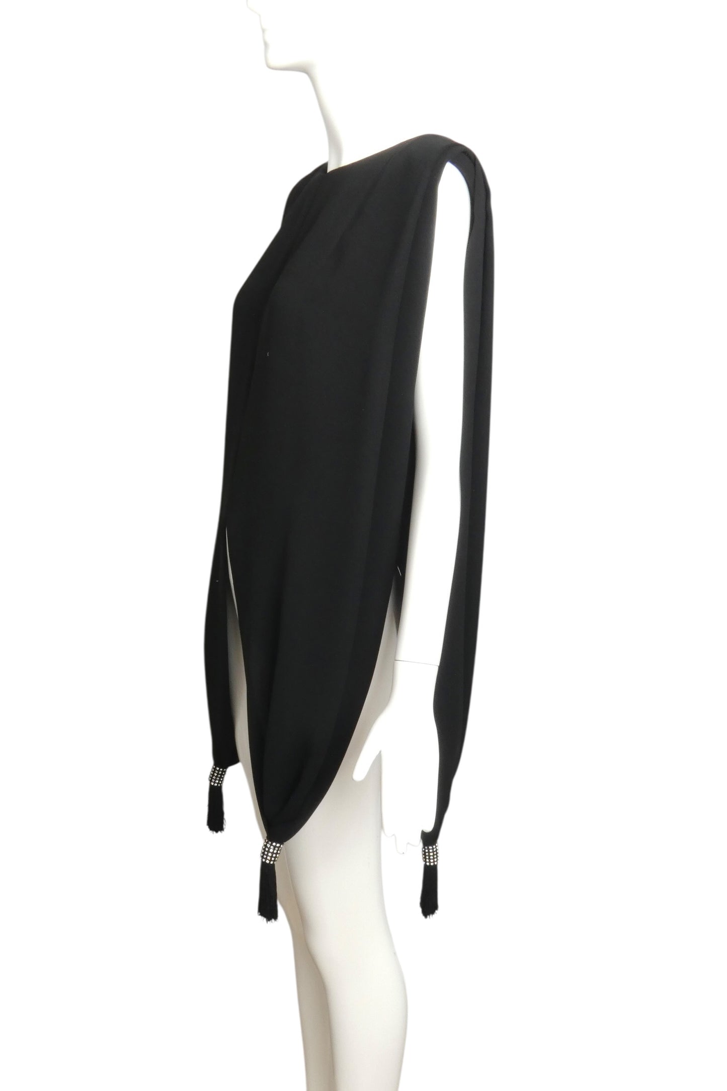 PIERRE CARDIN - 1999 Black Tasseled Crepe Blouse, Size 12