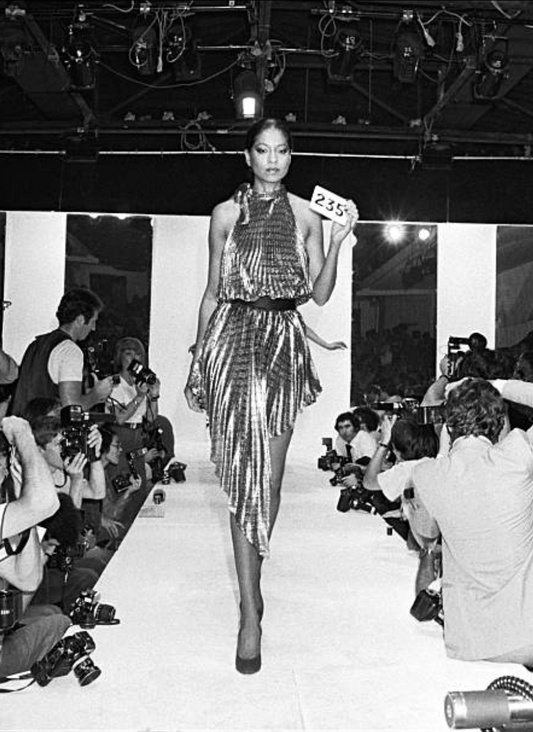 1981 Multi Color Pleated Halter Dress, Size 6