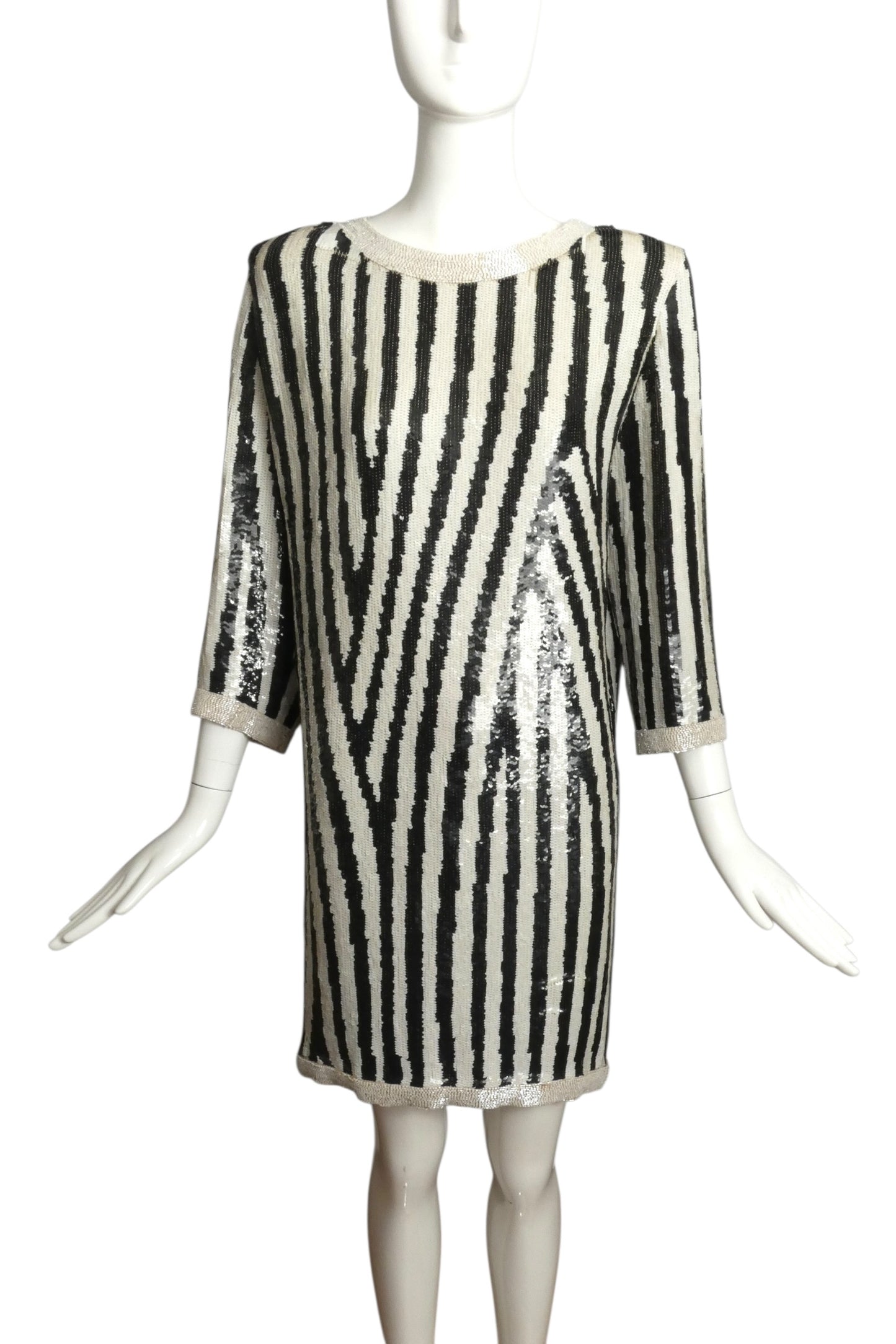 1985 Black & White Sequin Cocktail Dress, Size 10