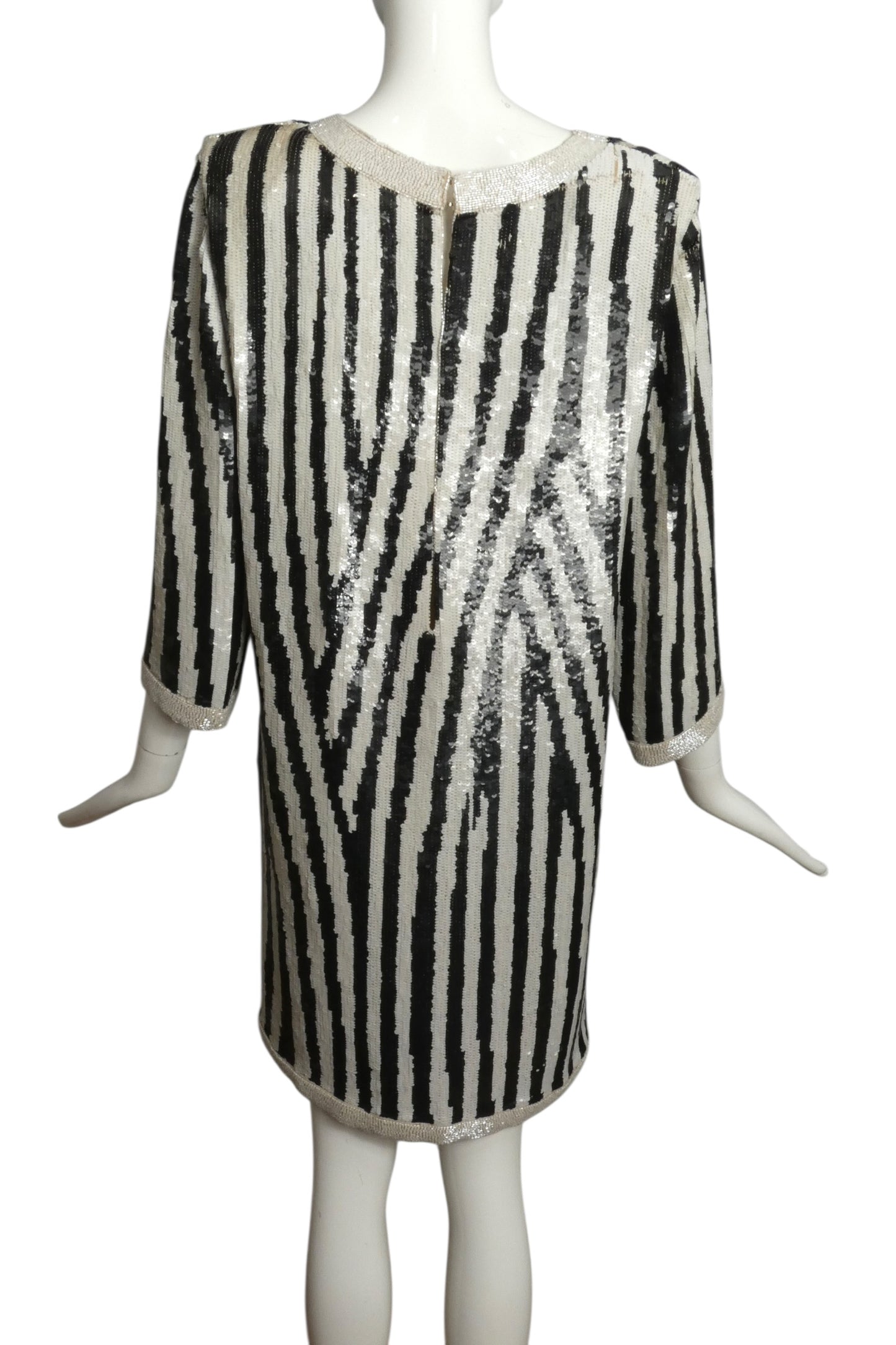 1985 Black & White Sequin Cocktail Dress, Size 10