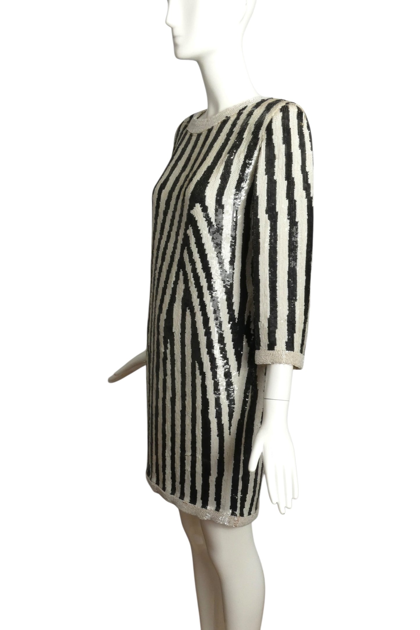1985 Black & White Sequin Cocktail Dress, Size 10