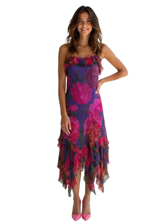 2006 Multi Color Floral Chiffon Dress, Size 2