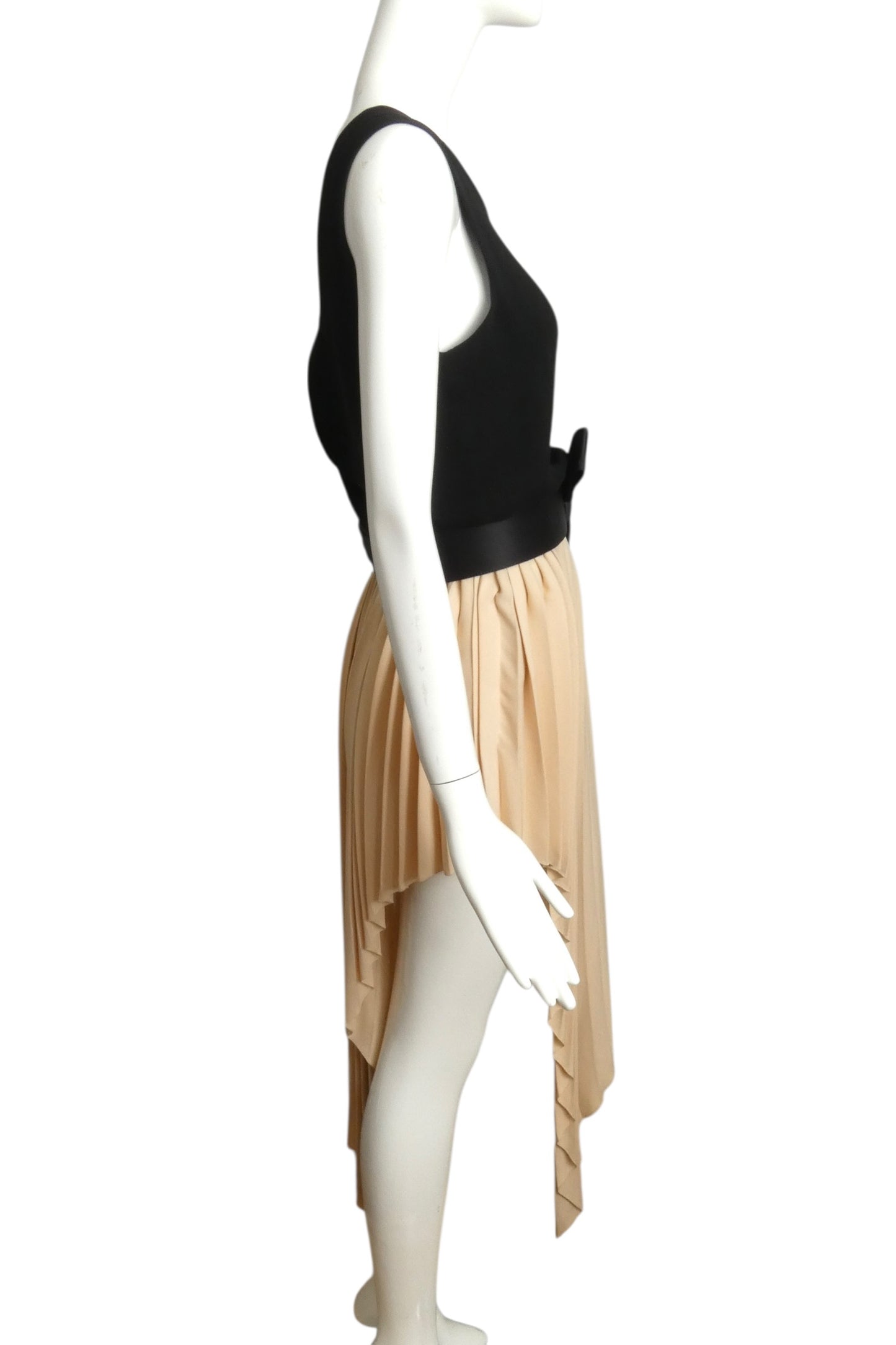 1989 Black & Ivory Pleated Crepe Gown, Size 4