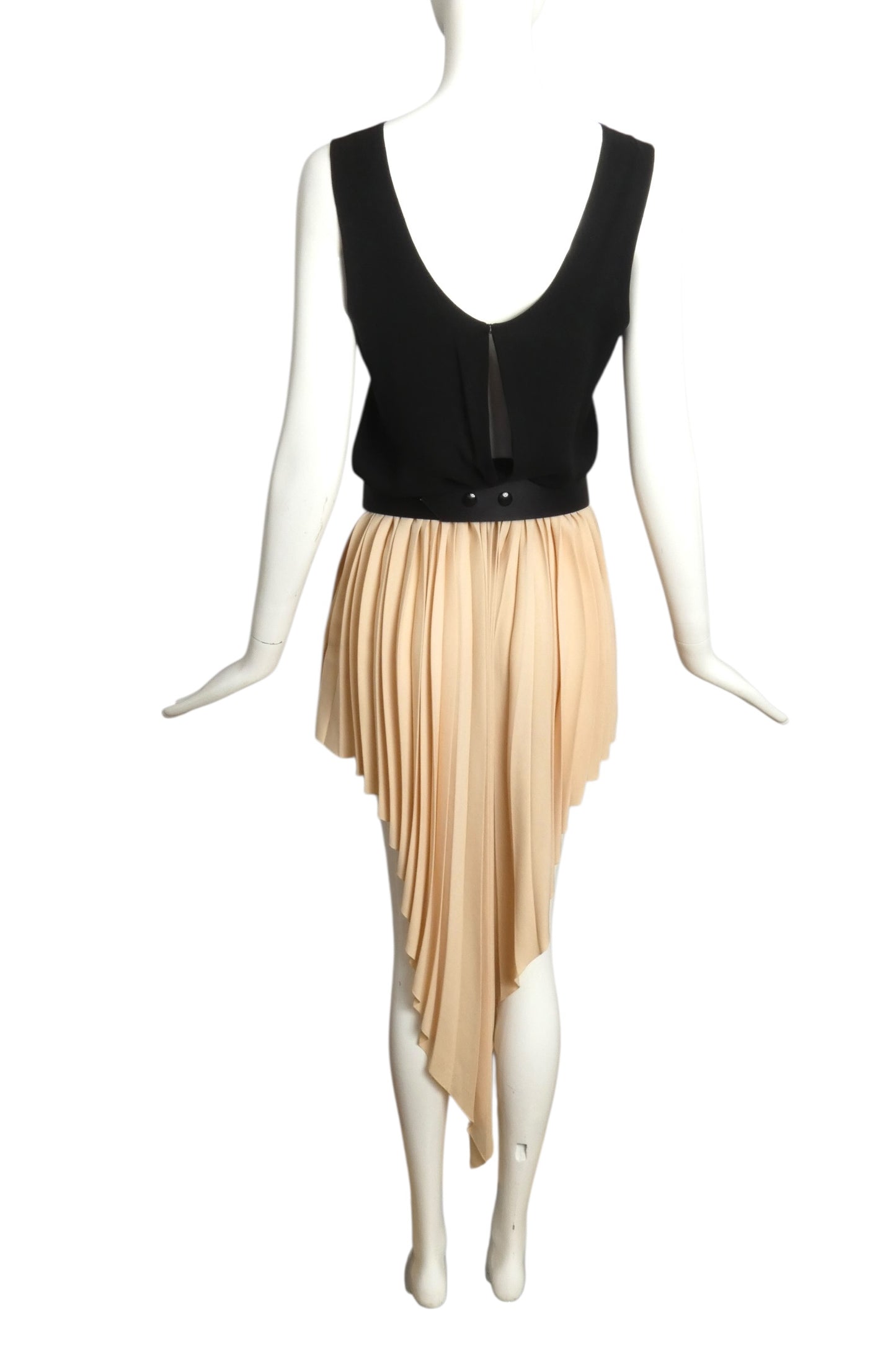 1989 Black & Ivory Pleated Crepe Gown, Size 4