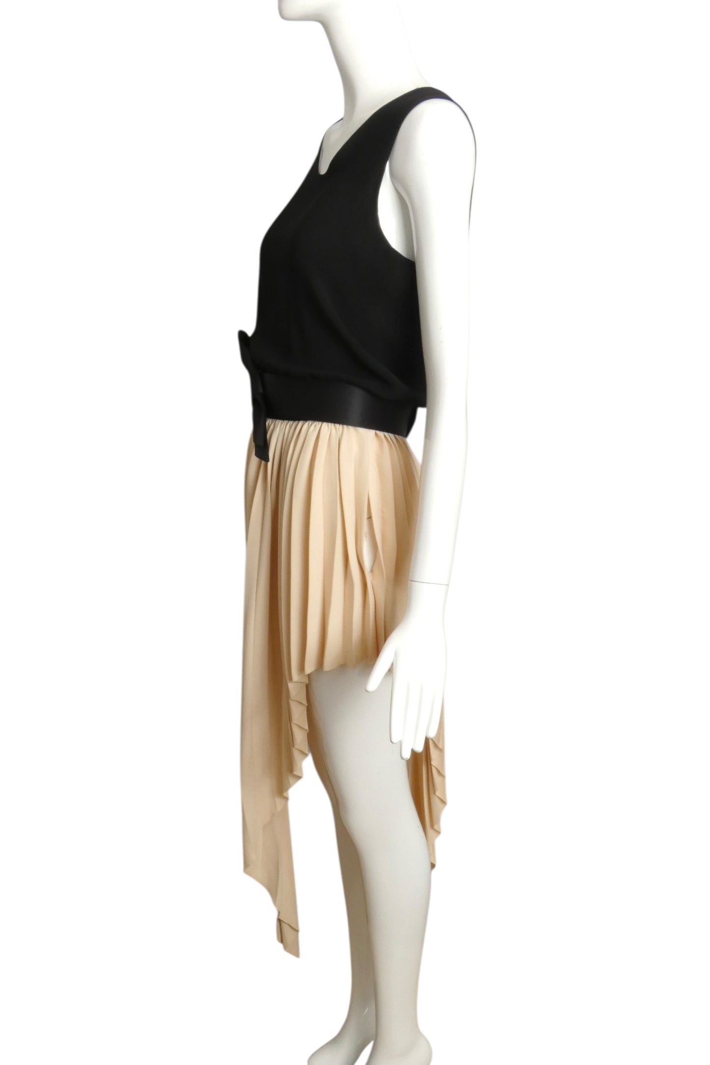 1989 Black & Ivory Pleated Crepe Gown, Size 4