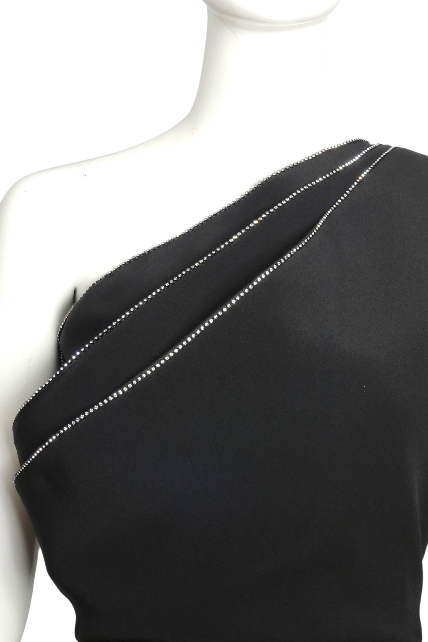 2002 Black One Shoulder Rhinestone Evening Gown, Size 6