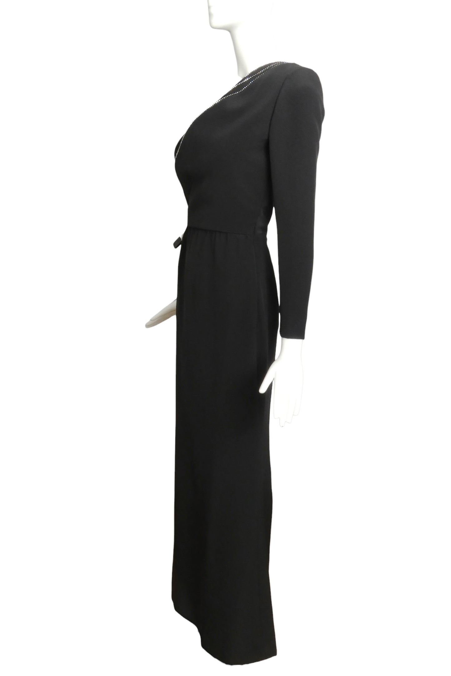 2002 Black One Shoulder Rhinestone Evening Gown, Size 6
