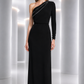 PIERRE CARDIN - 2002 Black One Shoulder Rhinestone Evening Gown, Size 6