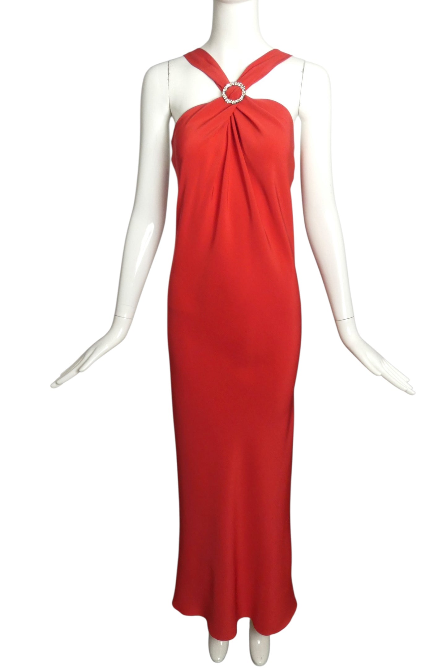 1990s Red Bias Cut Silk Gown, Size 4