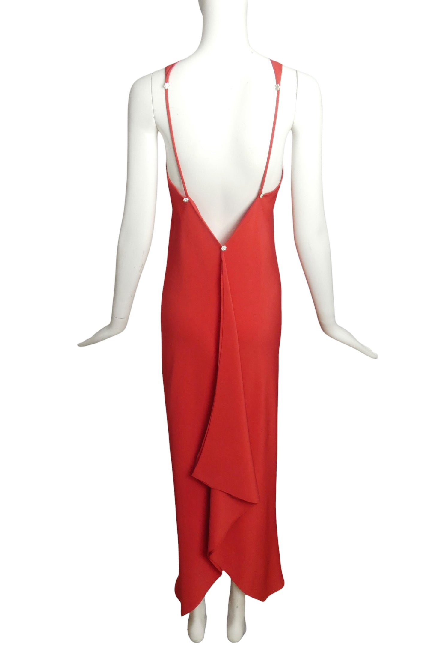 1990s Red Bias Cut Silk Gown, Size 4
