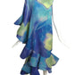 2000 Blue Chiffon Print Ruffle Gown, Size 8